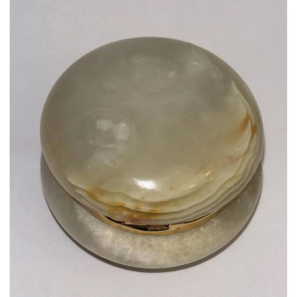 Vintage Italian Alabaster Hinged Trinket Box with Gold Accents 2